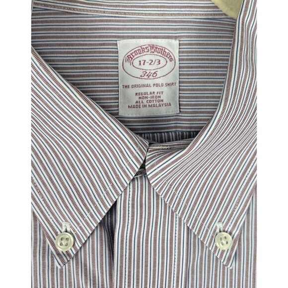 Brooks Brothers Button Down Shirt 17-2/3 Regular Long Sleeve Red Blue Stripe - Picture 3 of 7